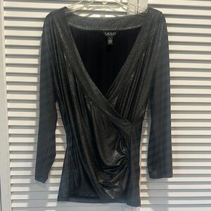 Lauren Ralph Lauren Gray Wrap Blouse with Long Sleeves